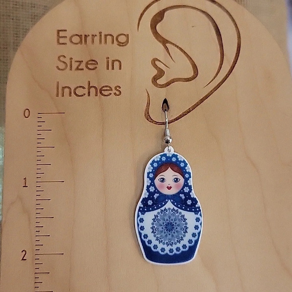 Matryoshka Drop Earrings, blue - Picture 4 of 6